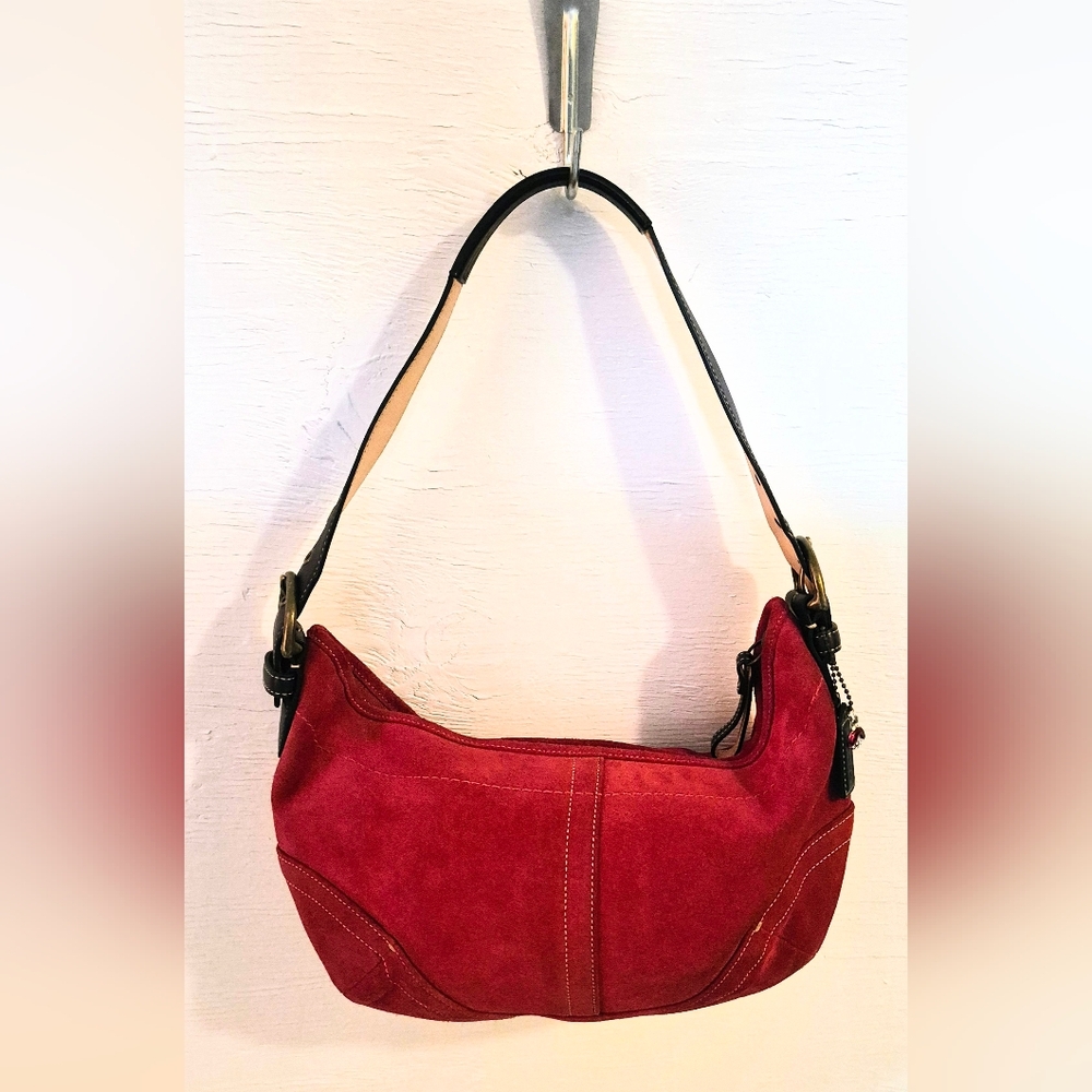 Coach Poppy Red Suede Hobo Bag